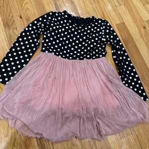 Girls' Black Polka Dot Top with Pink Tulle Skirt Dress - Kids Casual